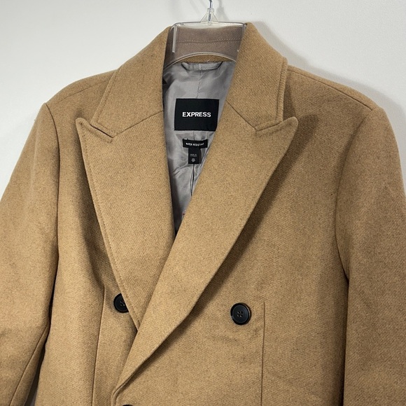 Express Women’s Trench Coat Wool Blend Camel Color Water Resistant size XS. NWT. - Picture 2 of 12